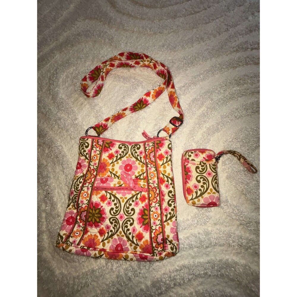 Vera Bradley Orange And Pink Floral Crossbody Bag With Matching Wallet